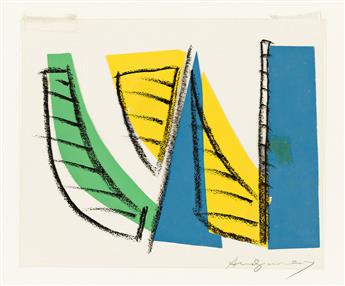 ANDY WARHOL (1928 -1987) Maquette for "U.N. Stamp" (Green, Yellow, Blue).                                                                        